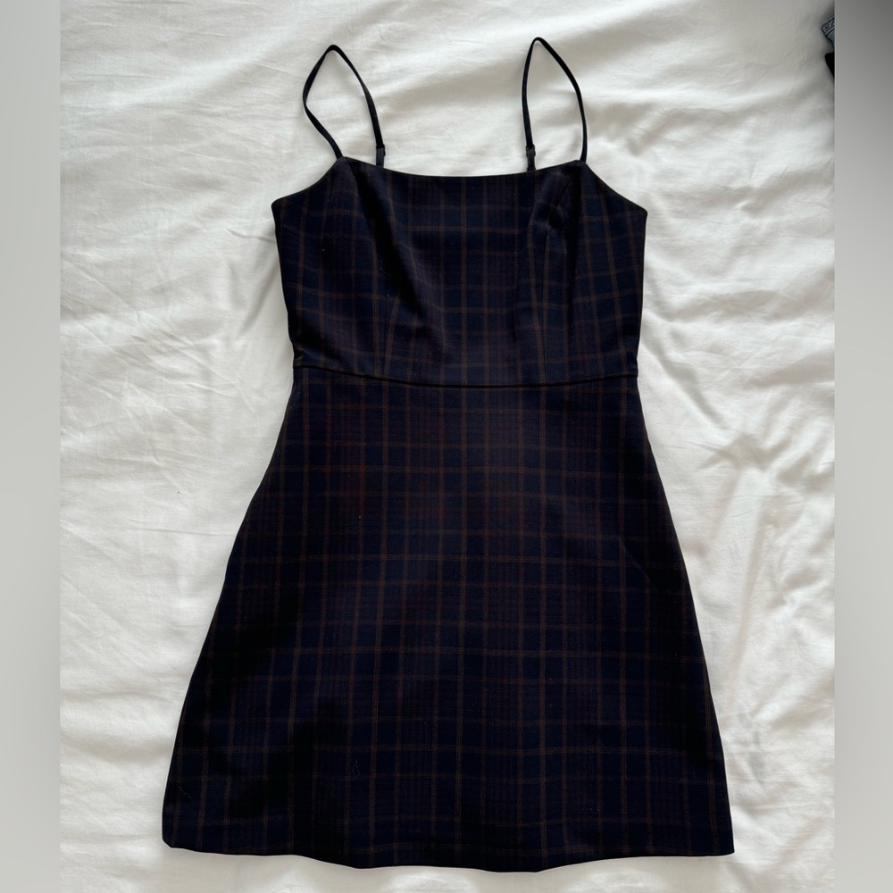 Wilfred Aritzia Plaid Navy Mini Dress